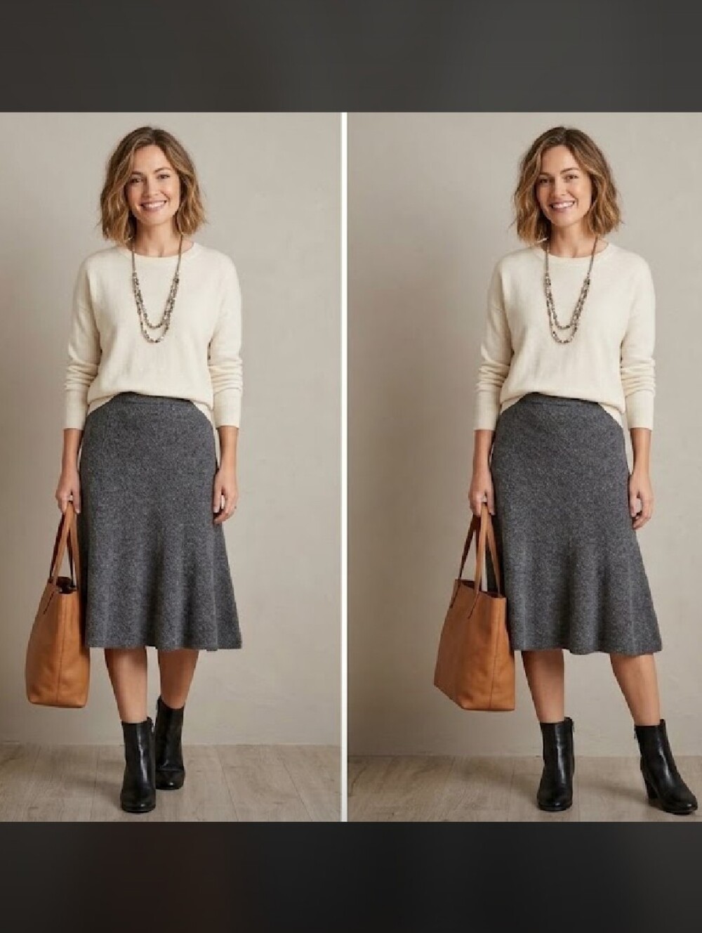J. Jill Petite Wool Blend Mid Length Grey Fall Skirt Medium